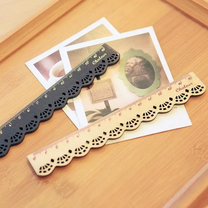 2pcs/lot 15cm hollow new lace design wooden straight ruler tool 2025 measuring ruler office accessories student's gift writing materials