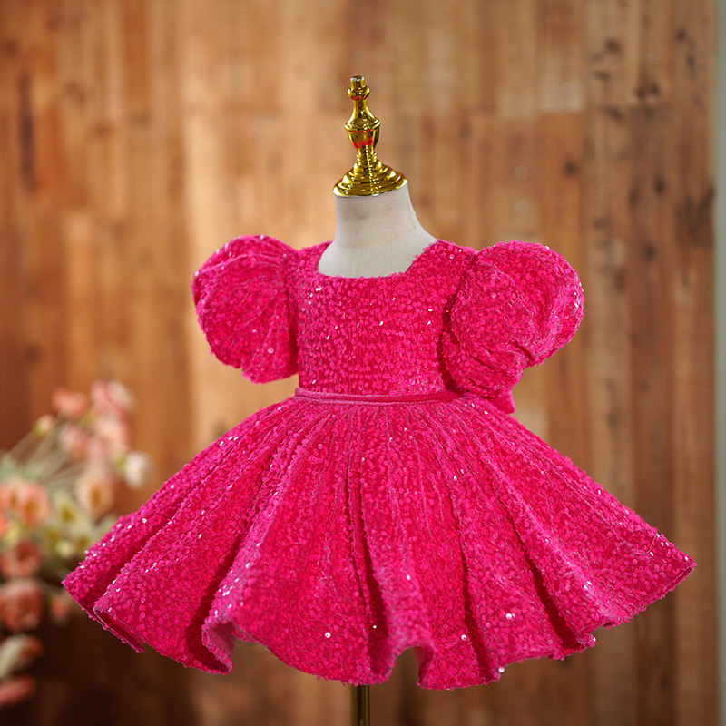 2024 Sexy Lovely Christmas Sequins Flower Girls Dresses big bow Kids Birthday Girl Pageant Gowns sequined princess gowns First holy Communion gowns Ba