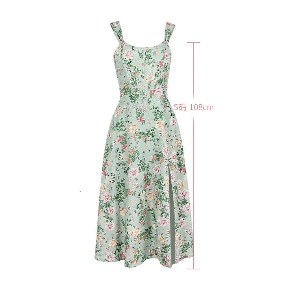 Suninheart Summer Dress Women Green Lace Up Floral Print Dress Elegant with Boning Casual Party Holiday Dress High Quality 240518