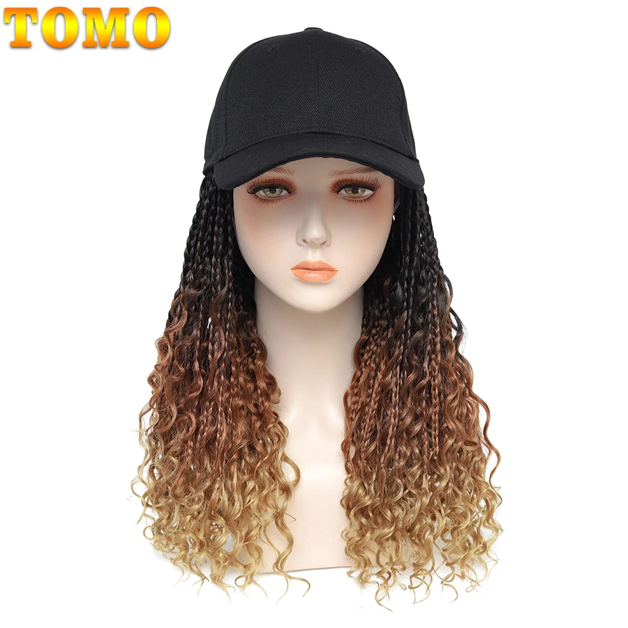 TOMO Braided Baseball Cap Wig Boho new Box Braids Extensions With Hat Black Synthetic Curly Box Crochet Hair Cap Wig 2025 For Women