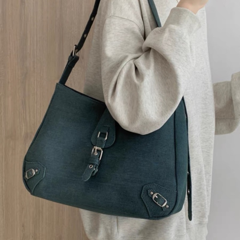 Designer women's bag large capacity handbag, Korean version bucket bag versatile denim canvas women's bag simple crossbody bag