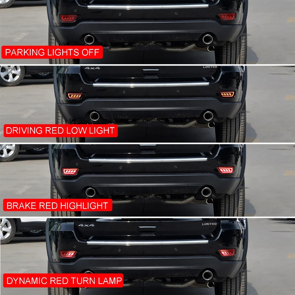 LED Rear Bumper Reflectors for Jeep Grand Cherokee 11-22 Driving Day Running Stop Brake Turn Signal Light For Jeep Compass 11-17