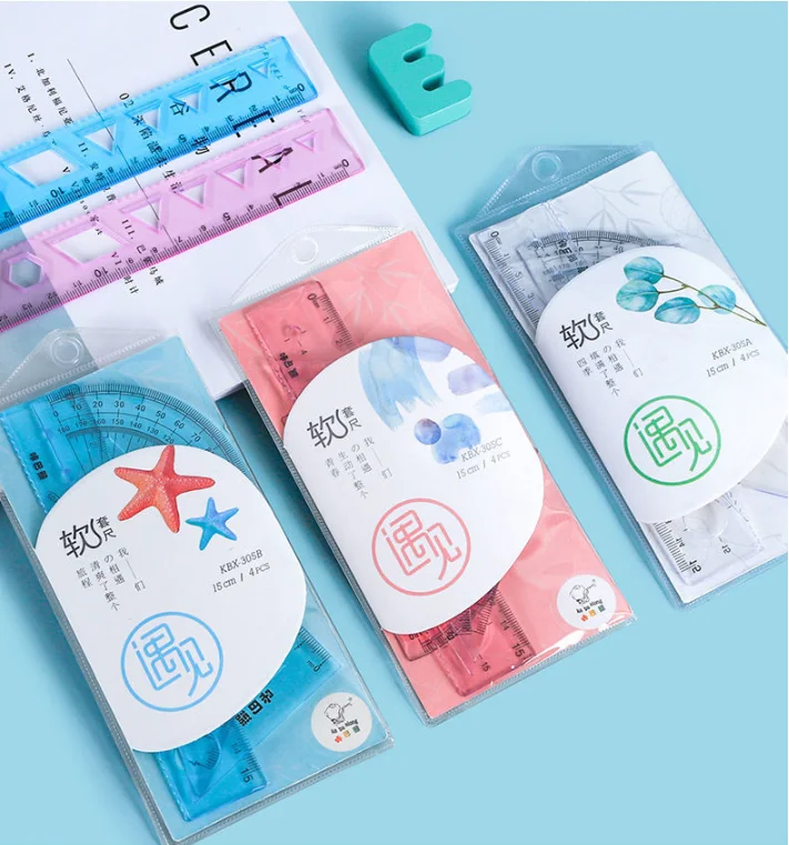 4Pcs Soft Ruler School Supplies Regla Transparent 15cm 20cm Drawing Tool Accessories Kawaii Stationery Bendable School Rules Set