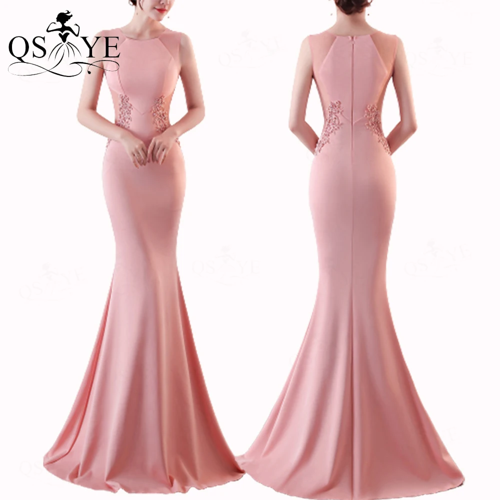 Pink Bridesmaid Dresses Illusion Waist Beaded new Appliques Lace Evening 2025 Prom Gown Sleevelesss Long Fit Satin Formal Party Gown