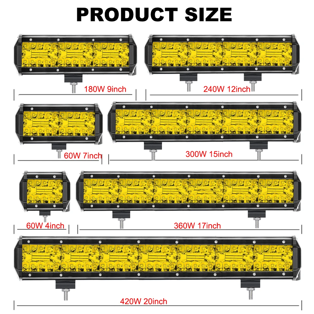 NLpearl 4-20 Inch LED Bar Off Road Yellow 120W LED Work Light For Truck Jeep SUV UAZ 4x4 Tractor Boat ATV 12V 24V LED Headlights
