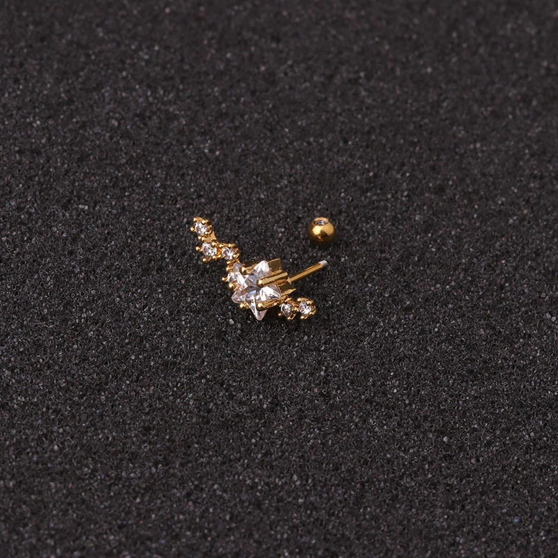 Rose Curved Cz Cartilage Stud Helix Rook Conch Screw Back Earring 10g Stainless Steel Ear Piercing Jewelry 240511