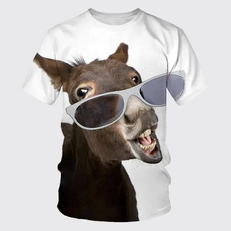 Summer New Hip -Hop Funny Men's T -shirt, Cute Iittle Donkey 3D Printing Animal Round Collar Tees Short -Sleeved Cool Dry Tops.