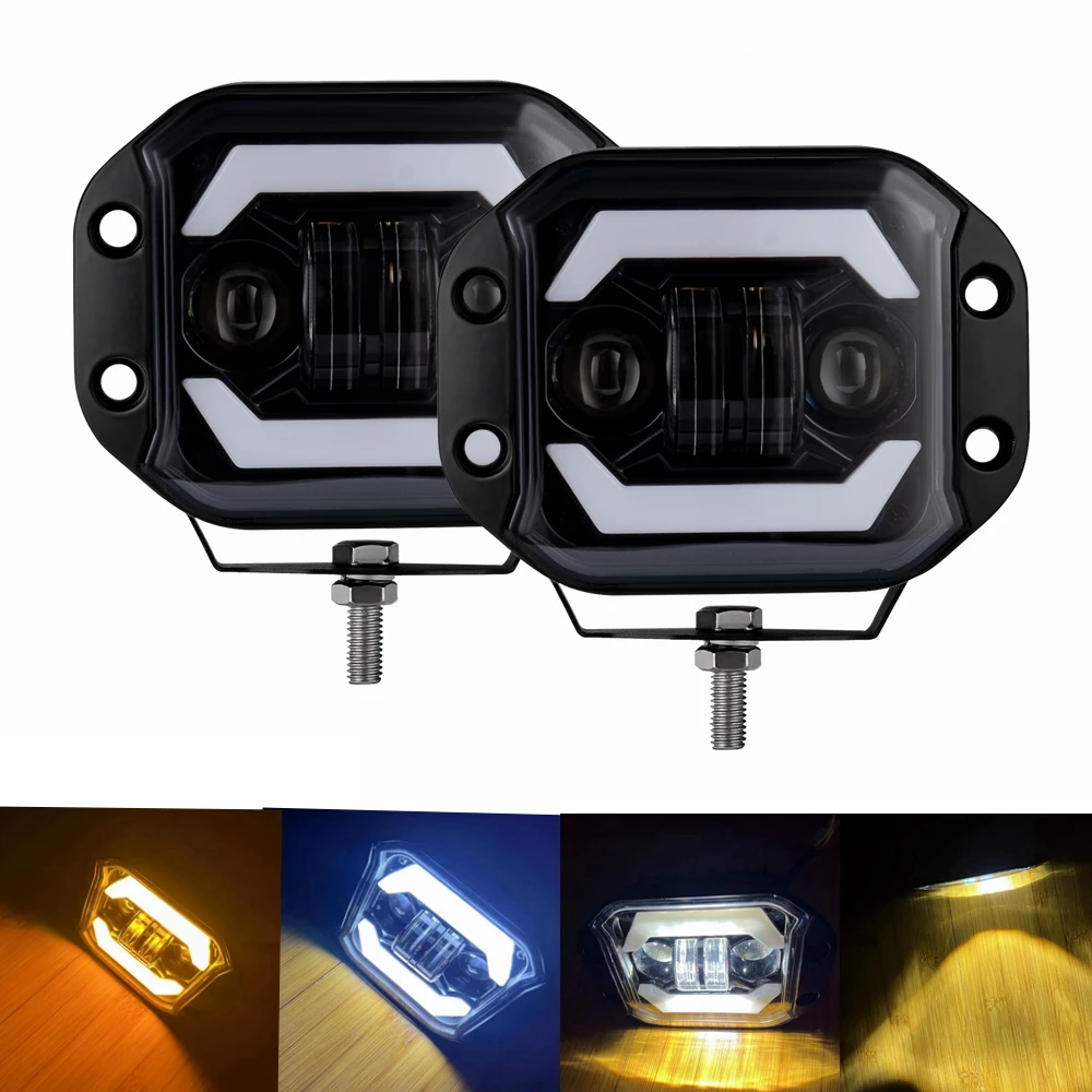 5'' Flush Mount LED Work Light W/ Angel Eyes Hi/Low Beam Off Road Spotlight 12V 24V For Truck ATV UTV Boat 4x4 Driving Fog Light
