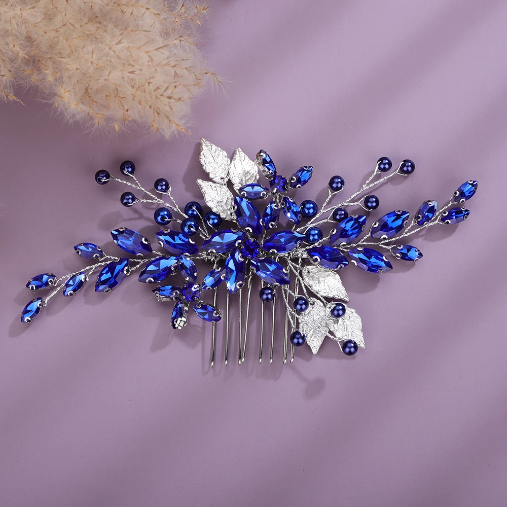 2025 Blue new Red Rhinestone Bridal Headpiece Women Handmade Hair Comb Party Wedding Head Accessories Jewelry Sier Gold Party Tiaras