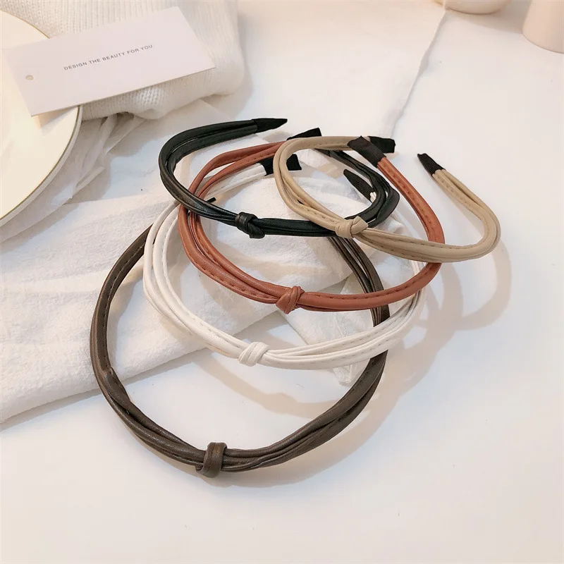 AISHG PU Leather Hairbands for Women Cross Knot Wide Side Bow Headband Hair Hoop Non-slip Hair bands Girls Hair Accessories