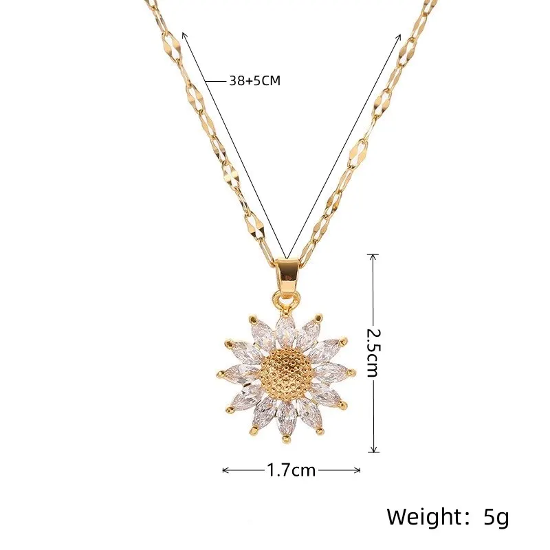 1PCS Gold-color Necklace Ladies Light Style Flower Pendant Inlaid 2025 Zirconia Titanium Steel new Chain Holiday Jewelry