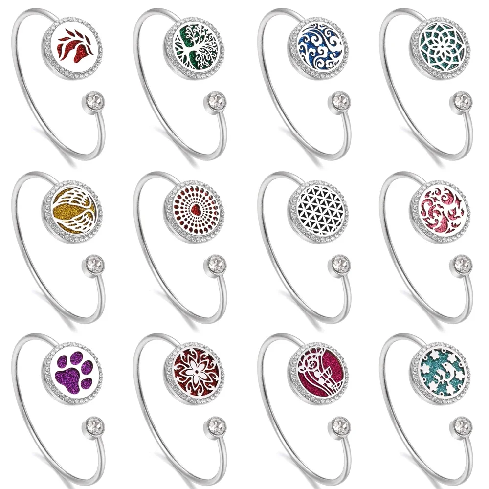 2023 New Aromatherapy Bracelet Diffuser Jewelry Crystal Tree of 2025 new Life Flower Essential Oil Diffuser Locket Bracelet Women Gift