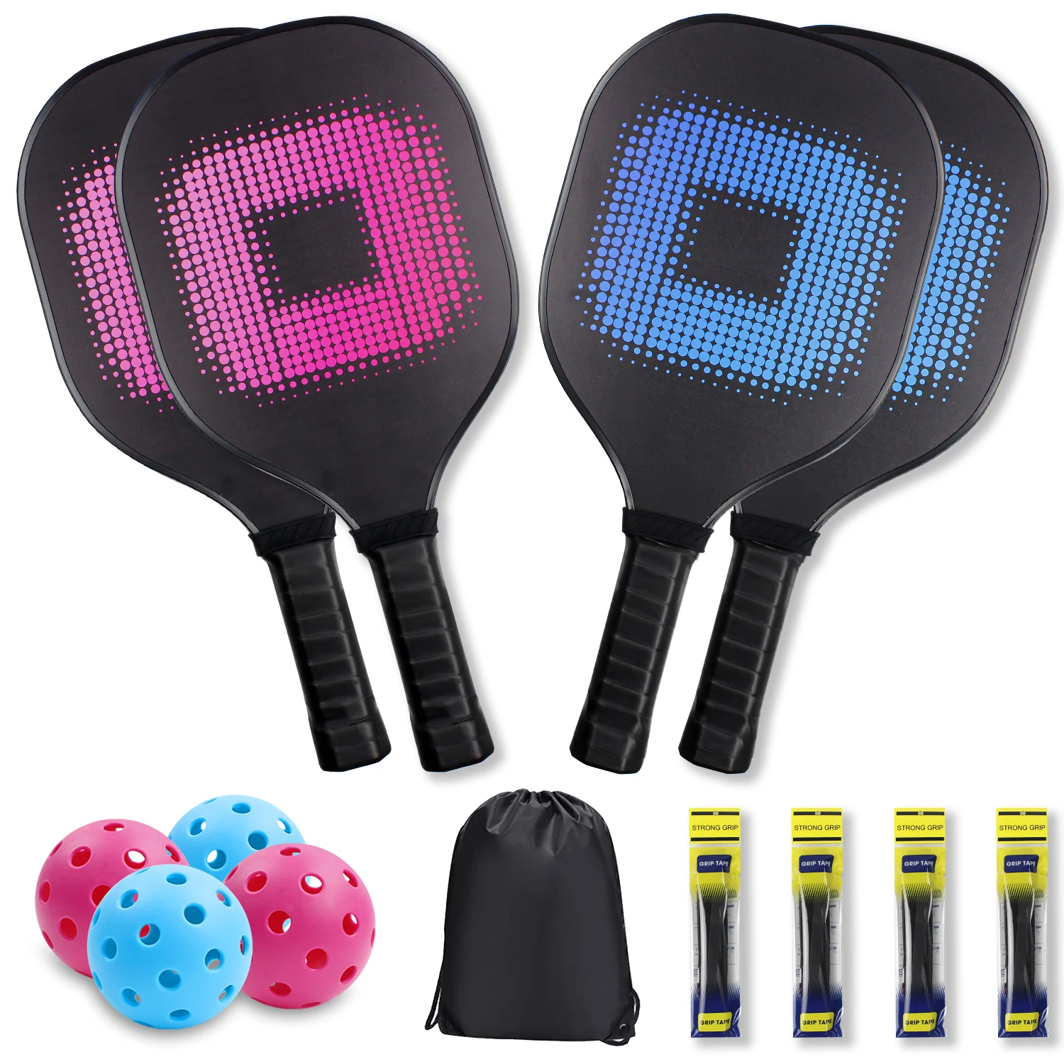 Pickleball Paddles Set with 4 Wood Pickleball Rackets & 4 Balls & 4 Grip Tapes & Portable Carry Bag for Indoor/Outdoor Sports