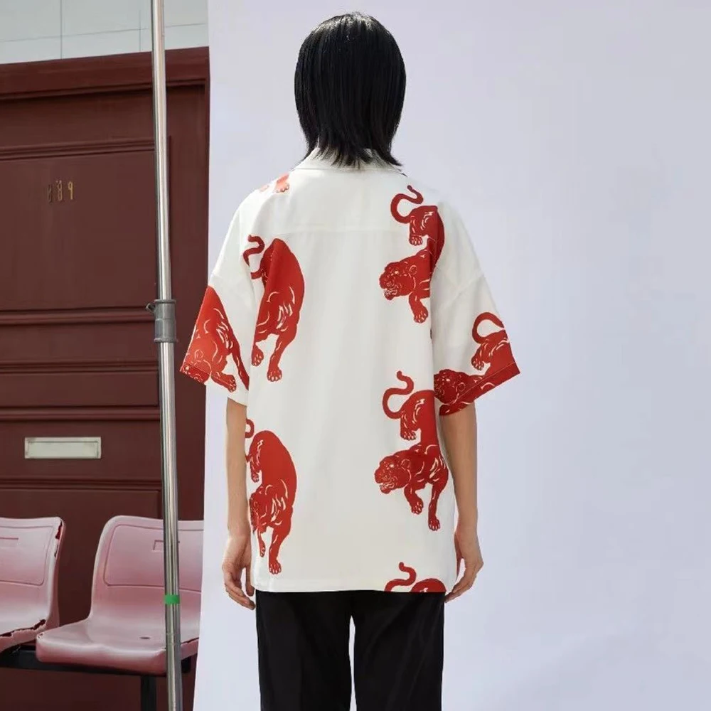 Street Retro new All-match Short-sleeved Shirt Top Men's 2024 2025 American Style Hiphop Personality Black Panther Print Loose Casual