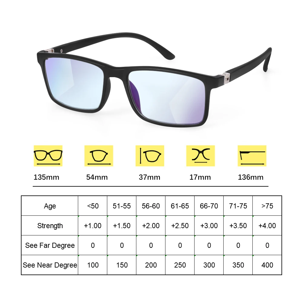 Progressive Bifocals Reading Glasses Anti Blue Light Presbyopia Eyeglasses Near Far Sight Spectacles Hyperopia Diopter +1.0-4.0