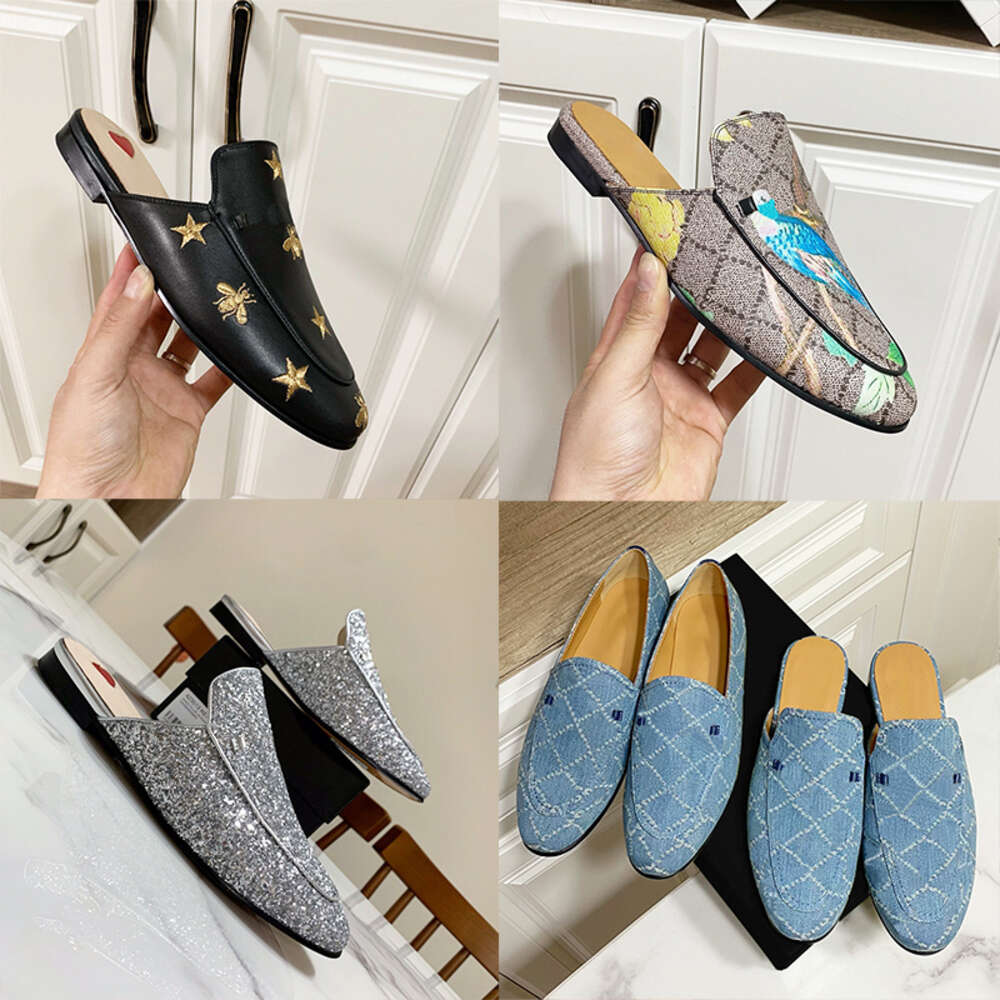 New Designer Mules Leather Men Loafers Shoes Princetown Slipper Black Star Small Bee Metal Chain Women Slippers Lady Casual Sandal EU35-46 With Box 573