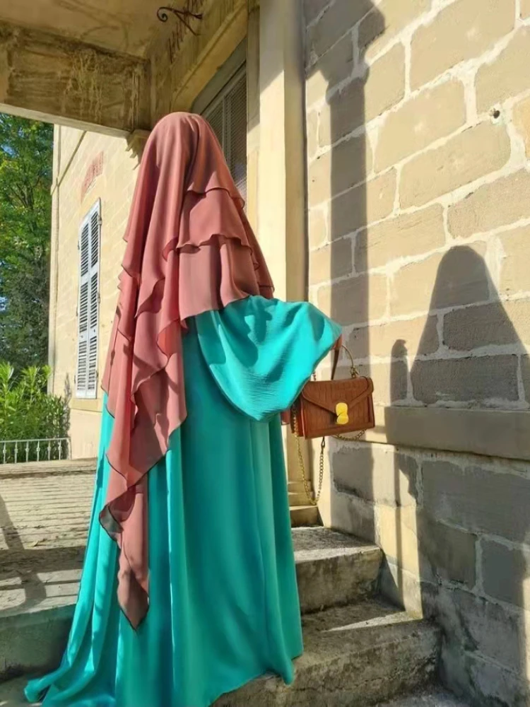 Long new Khimar Ramdan Eid Muslim Long Hijab Headcarf Women 3 Layers 2025 Jubha Islamic Clothing Hijabs Musulman Prayer Garment