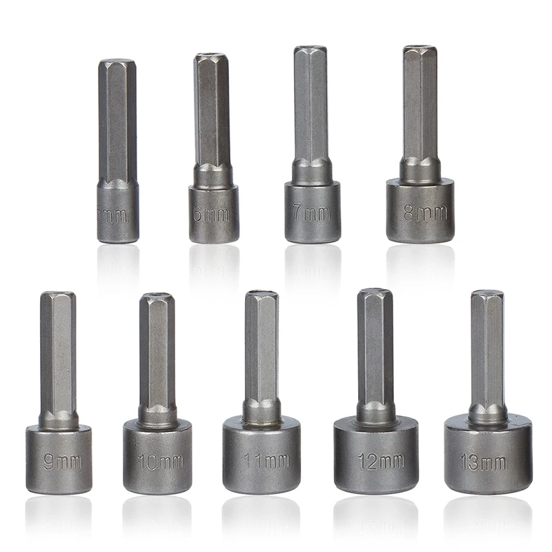 9pcs 5-13mm Hexagon Nut Driver Drill Bit Socket Screwdriver Wrench Set for Electric Screwdriver Handle Tools No Magnetic