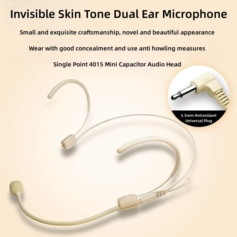 Skin Tone Microphone Bee Loudspeaker for Teacher Conference Speech Double Hang Ear Detachable Wired Head Wear Stealth 3.5mm Plug