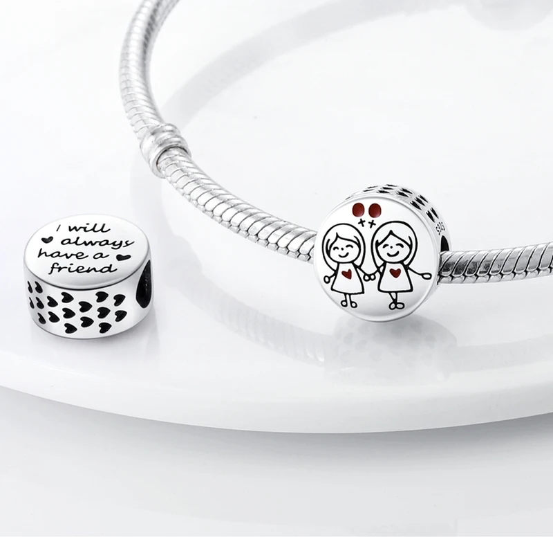 925 Sterling Silver Sister In My Heart Friend Friendship Bead Charm Fit Original Pandora Bracelet Necklace Jewelry Making Gift