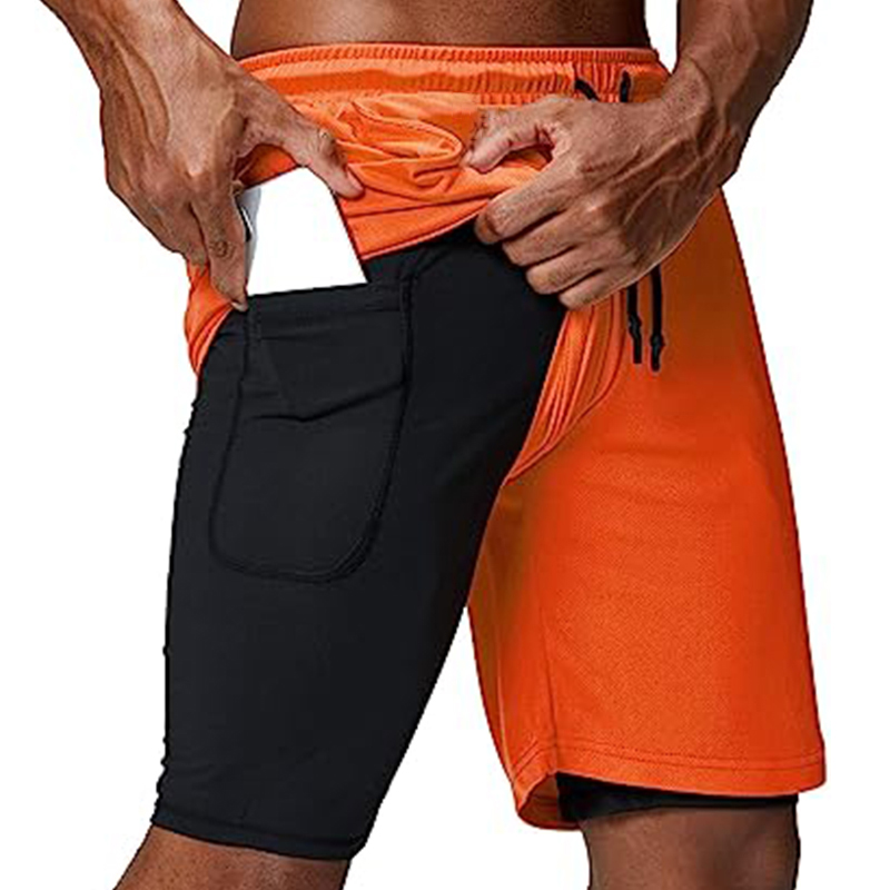 Men's 2 in 1 Running Shorts Gym Workout Double-deck Quick Dry Mens Shorts Sportswear Training Short Pants Jogging Sport Shorts