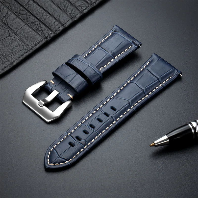 Genuine Cow Leather Watchbands 20mm 22mm 24mm 26mm Steel Buckle Watch Accessories Black Brown Blue Wristwatch Straps