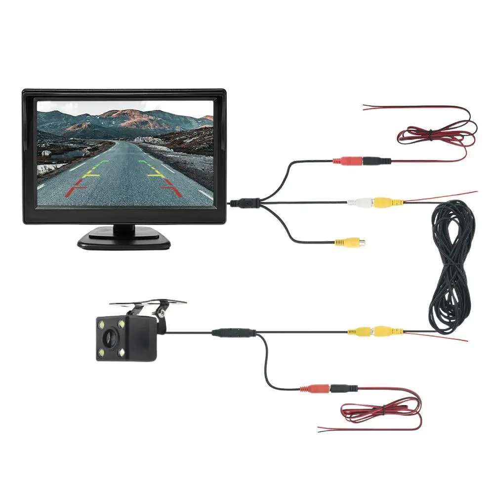 Car Rear View Camera with Monitor 5 Inch TFT LCD Digital 16:9 Screen 2 Way Video Input Reverse Parking System