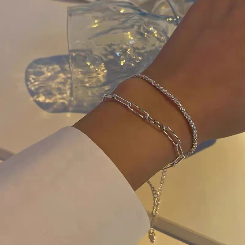 2025 New Fashionable Sier Colour Double Layer Bracelet Simple Ladies new Bracelet Delicate Jewellery Gift