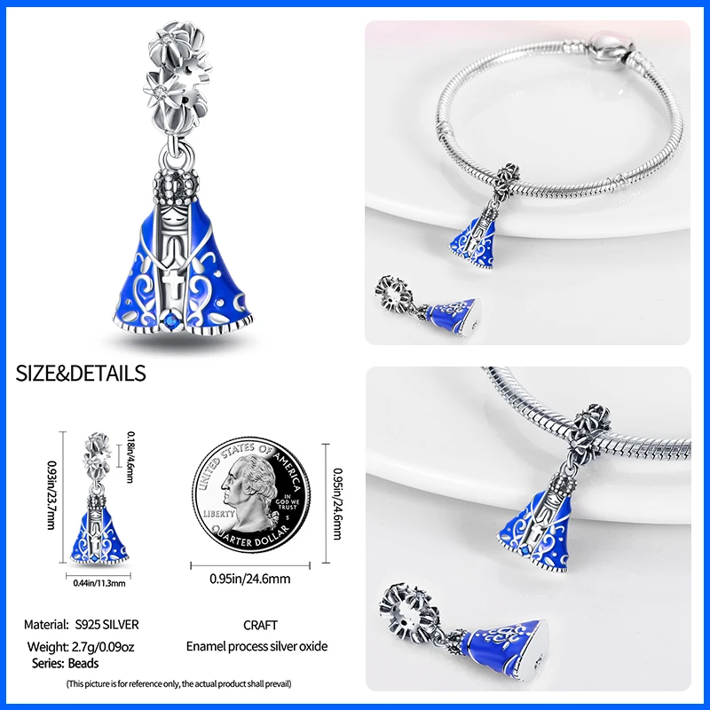 925 Sterling Silver Nossa Senhora Aparecida Dangle Charms Beads Fit Pandora 925 Original Bracelets DIY Jewelry Making For Women