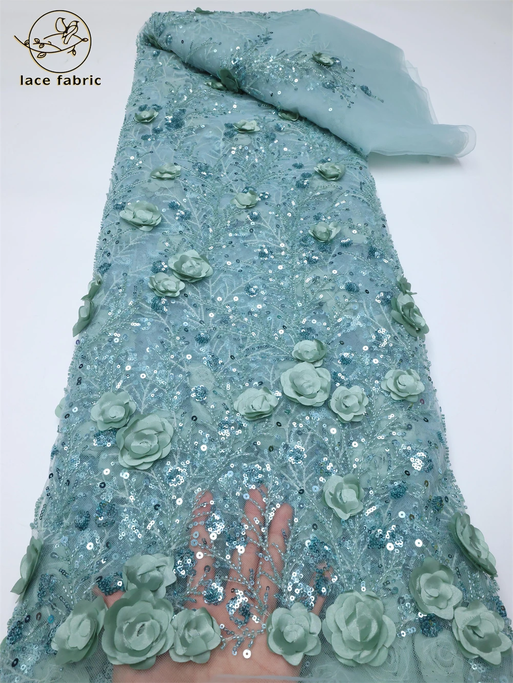African 3D Lace Fabric new 5 2025 Yards 2023 High Quality Beaded Lace Embroidered French Nigerian Sequins Lace Fabric For Wedding Party