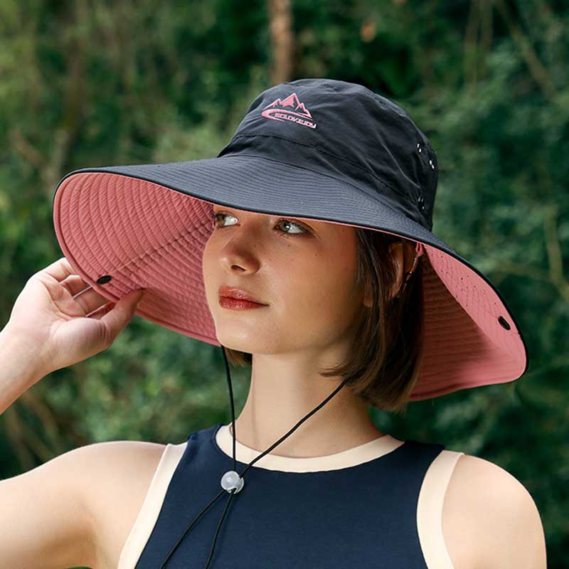 Summer 12cm Large Brim Sun Hat for Women Men Color Blocking Design Outdoor Waterproof Hiking Fishing Cap Foldable Bucket Hat