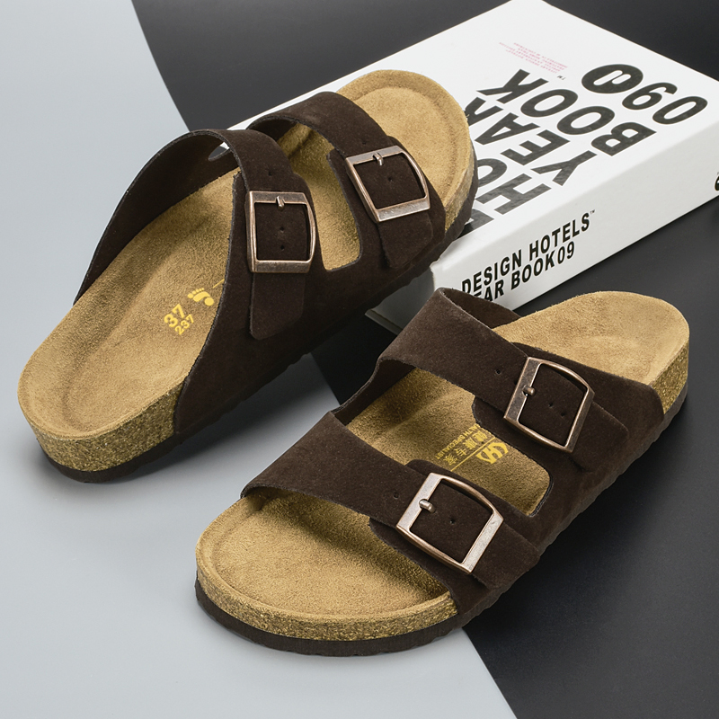 Genuine Leather Thick Sole Slippers for Men and Women Frosted Finish Anti Slip Outdoor Casual Couple Sandals
