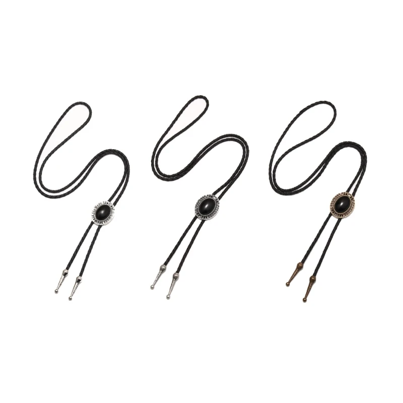 Adjustable Bolo Tie Popular Western Cowboy Teens Men Women Necklaces Dance Necktie Vintage Shirts Obsidian Pendant Wholesale