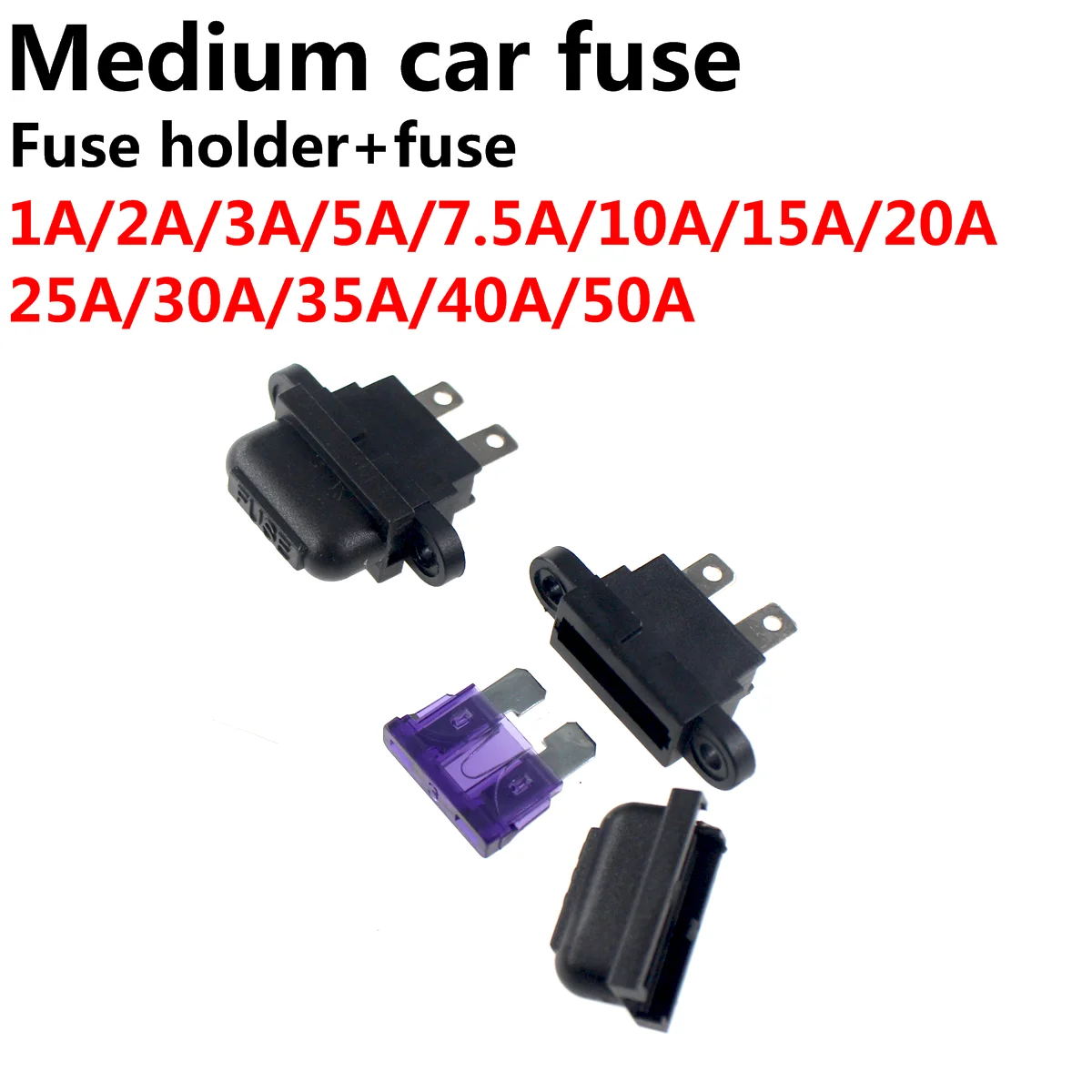 5pcs Medium Car Fuse 1a 2a 3a 5a 4a 7.5a 10a 15a 20a 25a 30a 35a 40a 50a Amp Auto Blade Holder Box for Boat with Cover