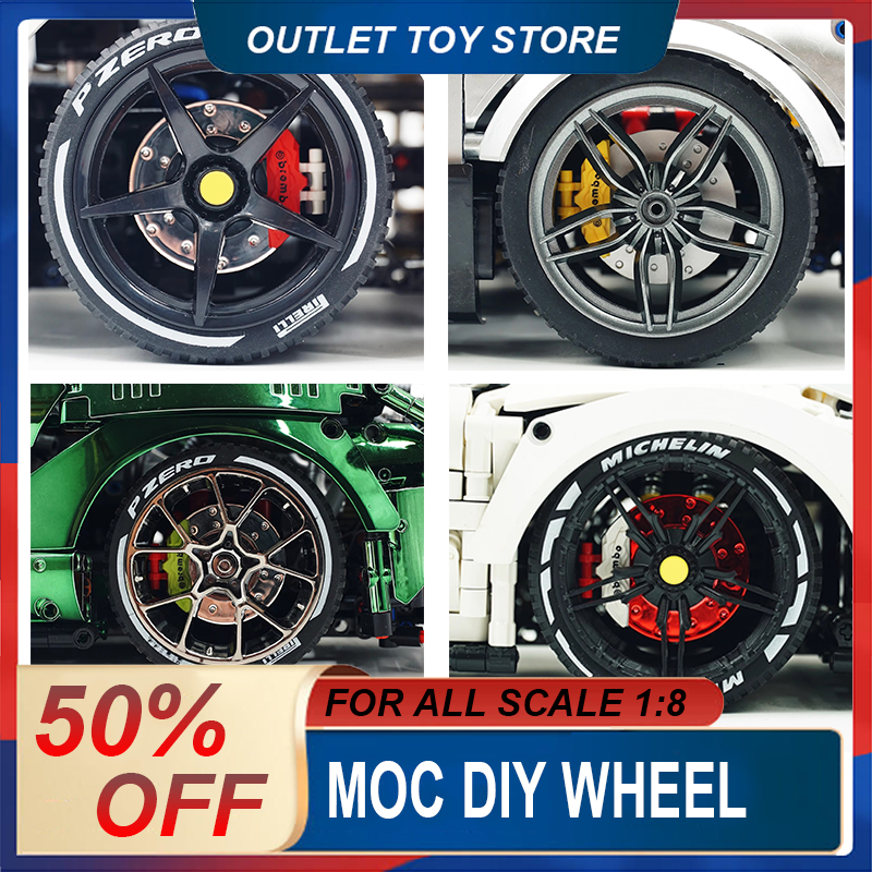 CADA Building Blocks Bricks Accessories Black Golden Plating Hub Compatible LEGO Scale 1:8 Car 42083 42056 42115 Wheel