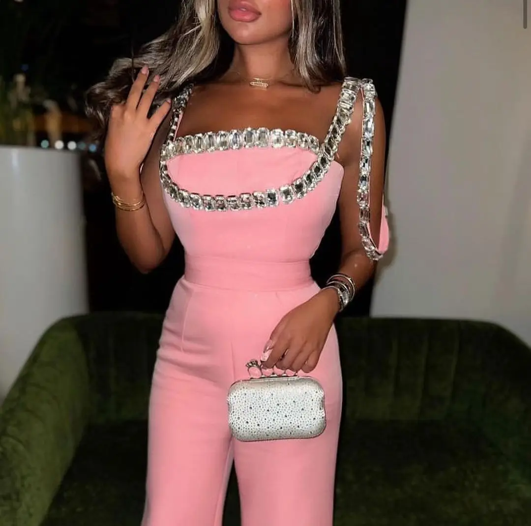 Pink 2025 Prom Dresses Jumpsuit new Party Gowns Crystals Special Banquet Club Vestidos De Fiesta Evening Dress