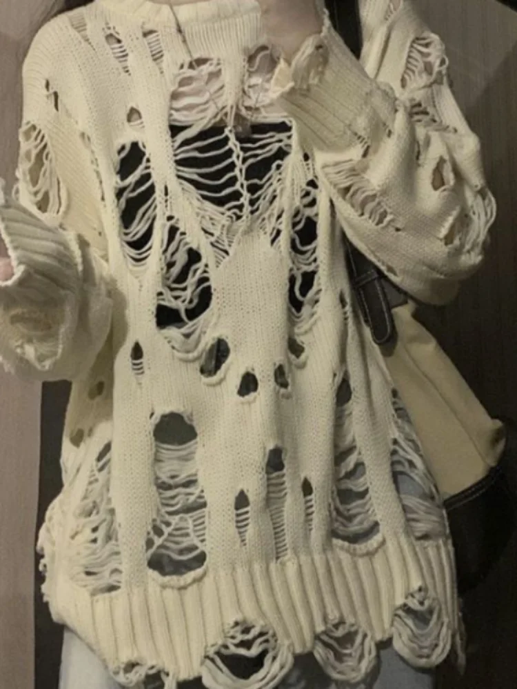 Spring Y2k Aesthetic Holes new Hollow Out Womens Sweater Grunge Loose Cardigan Mujer Fashion Haruku Streetwear 2025 Casual Pull Femme