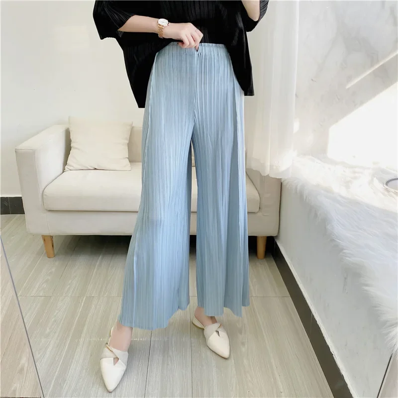 2025 2023 Miyake Pleated Niche Wide-leg Flared Trousers for Women new Spring Summer High Waist Elegant Solid Color Female Loose Pants