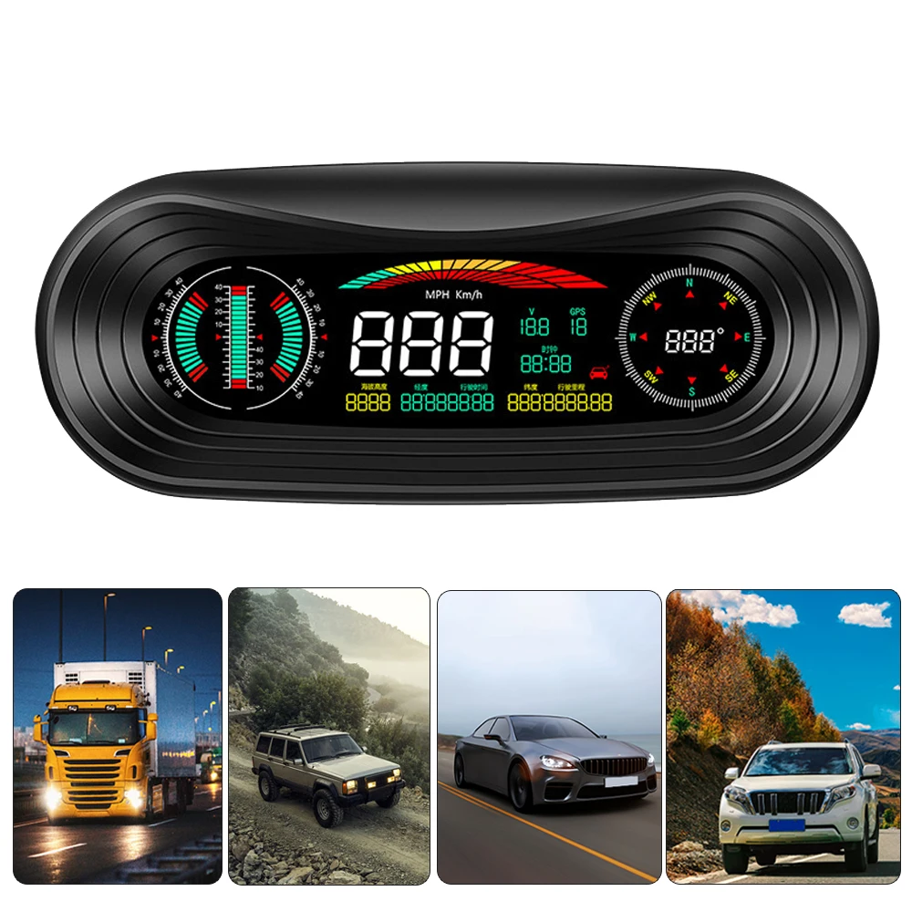 12V Car Inclinometer Slope Gauge HUD Head Up Display 5.2" Speedometer GPS Compass Clock Meter On Board Computer Auto Accessories