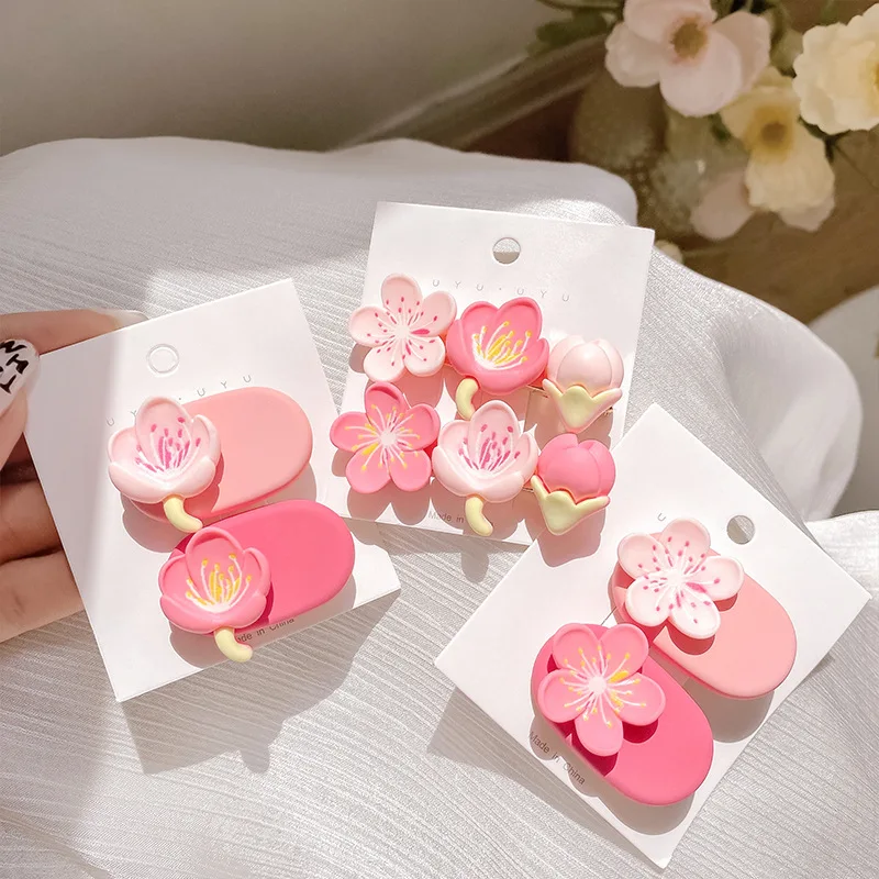 Spring Pink Cherry Blossom Resin Hairpin Sweet Flowers Hair Clips for Women Girls Cute Romantic Headwear Lovely Scrunchies