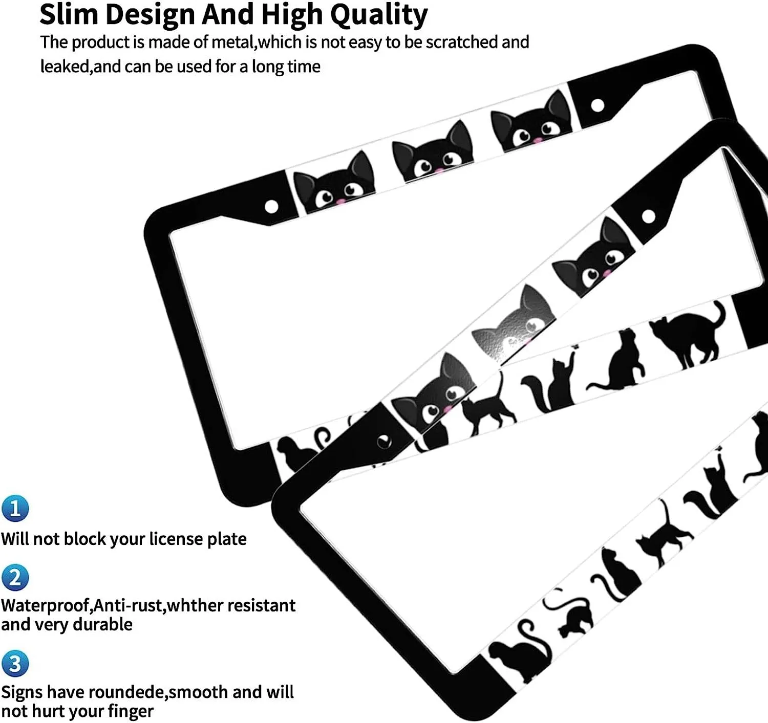 Black Cat License Plate Frame 2 Pack Aluminum License Plates Halloween License Plate Holder Novelty Auto Car Tag Car Accessories