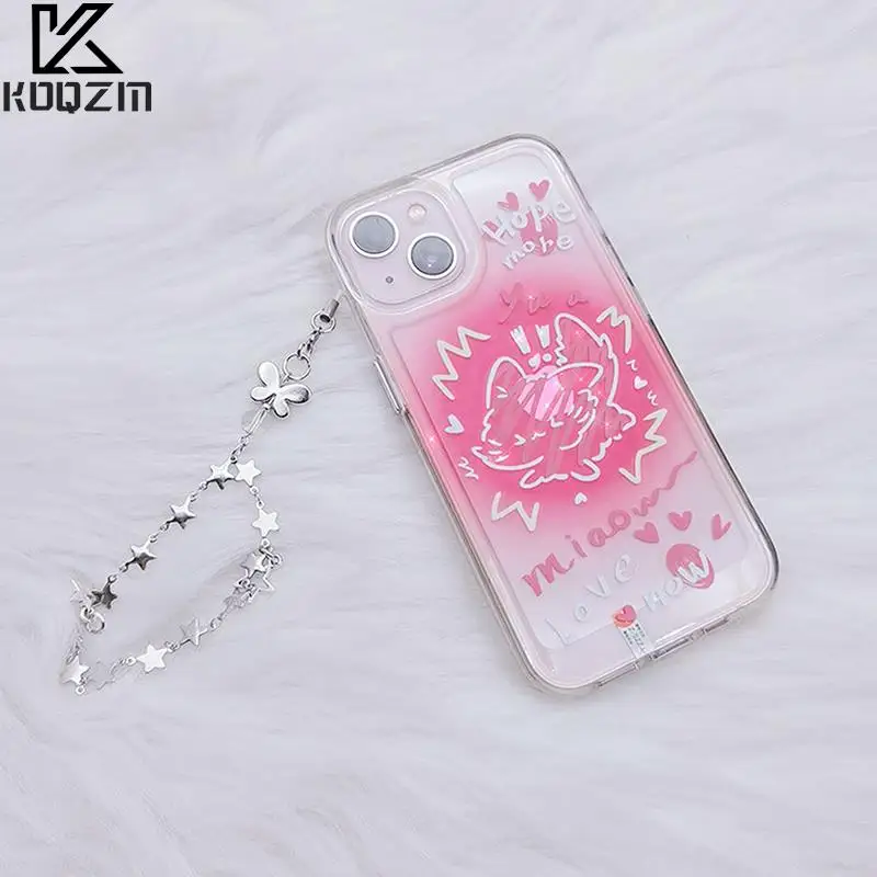 DIY Handmade Cute Alloy Phone Charms Women Pendant Kawaii Keychain Strap Lanyard With Star Bead Accessories