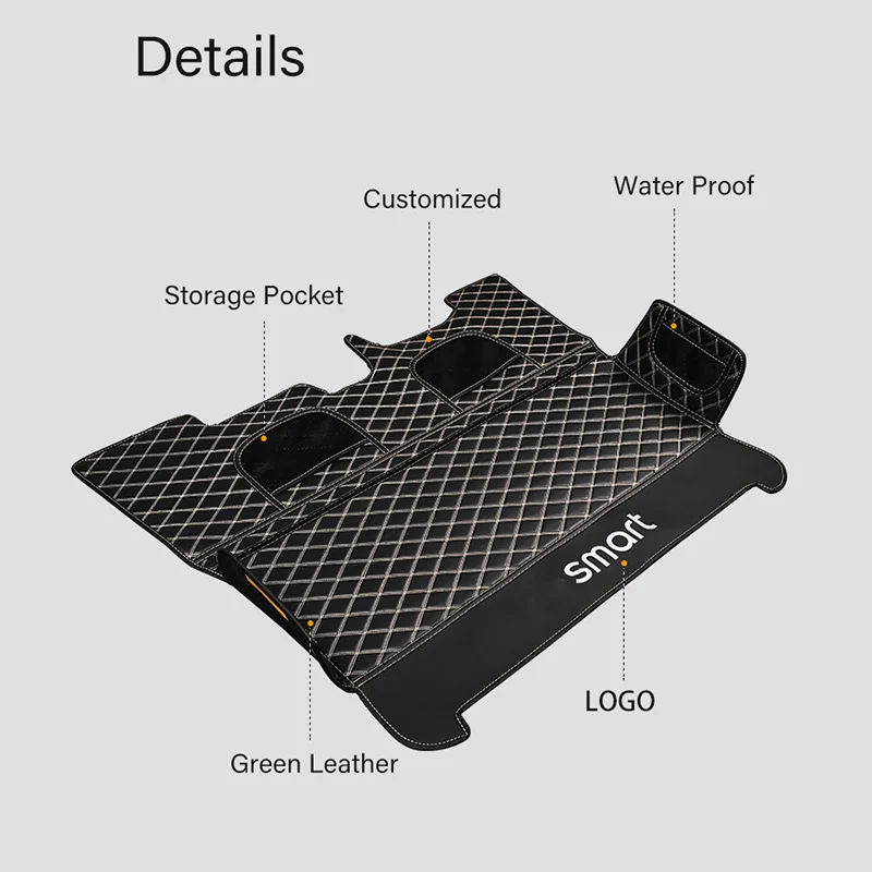 Custom Car Trunk Mat Bottom Boot Carpet Leather Cargo Liner Interior Accessories For Smart 451 Fortwo 453 Fortwo Forfour 2015