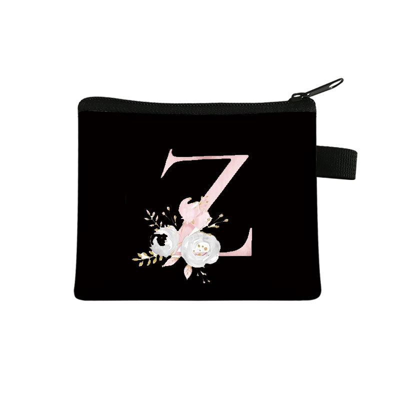 Pink Letter Flower Print Purse Cute Portable Zipper Key Storage Bag Small 2025 Fresh Canvas Zippered new Children Coin Purse Clutch Bag