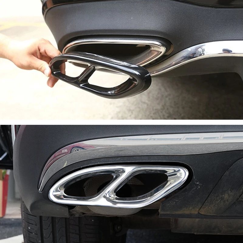 2pcs Car Part For Mercedes Benz GLC C E-Class C207 Coupe 2014-2017 W212 W213 W205 X253 C180 C200 Gloss Black Steel Exhaust Trims