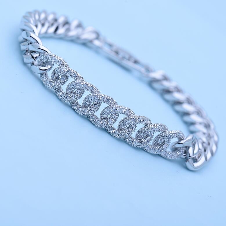 Hip Hop Wedding Bracelet Ring: Gold Fill Pave White Sapphire CZ Dia Gemstones Party Women Eternity Bangle Gift