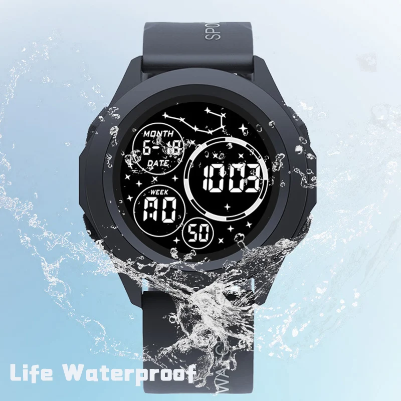 YIKAZE Sports Watch Men's Digital Watches Starry Man Sport Watch Waterproof Multifunctional Clock Outdoor LED Electronic Watch