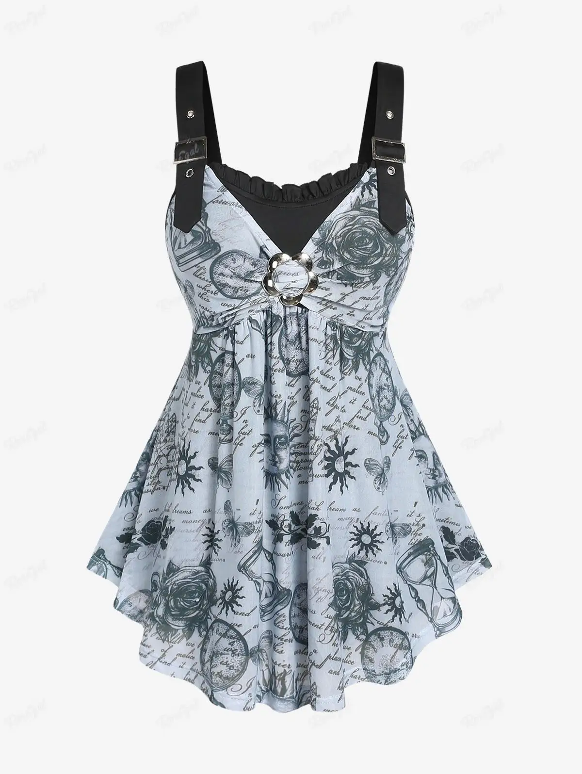 new ROSEGAL Plus Size Heart Buckle Ruched Tank Tops Gray Women Summer Layers Tunic Straps 2025 Vest 4XL