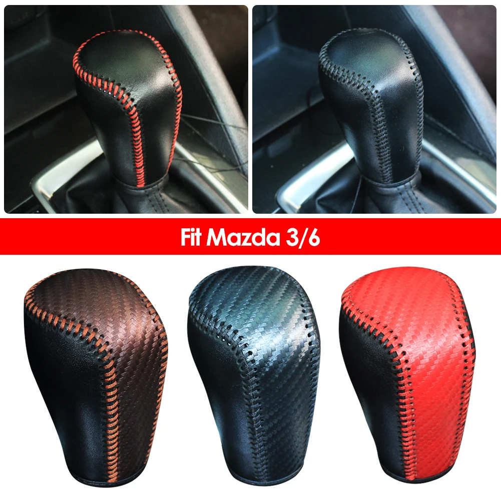 Car Leather Shift Knob Cover for Mazda 3 Axela Atenza CX-5 CX3 CX-3 CX5 2015-2020 AT Gear Head Collars Handbrake Covers