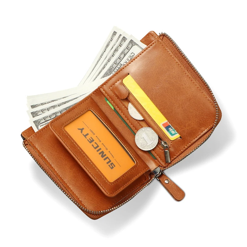 Zipper Men Wallet Luxury Designer PU Leather RFID Card Holders Wallets Coin Bag Short Men's Purse Male Portable Cardholders